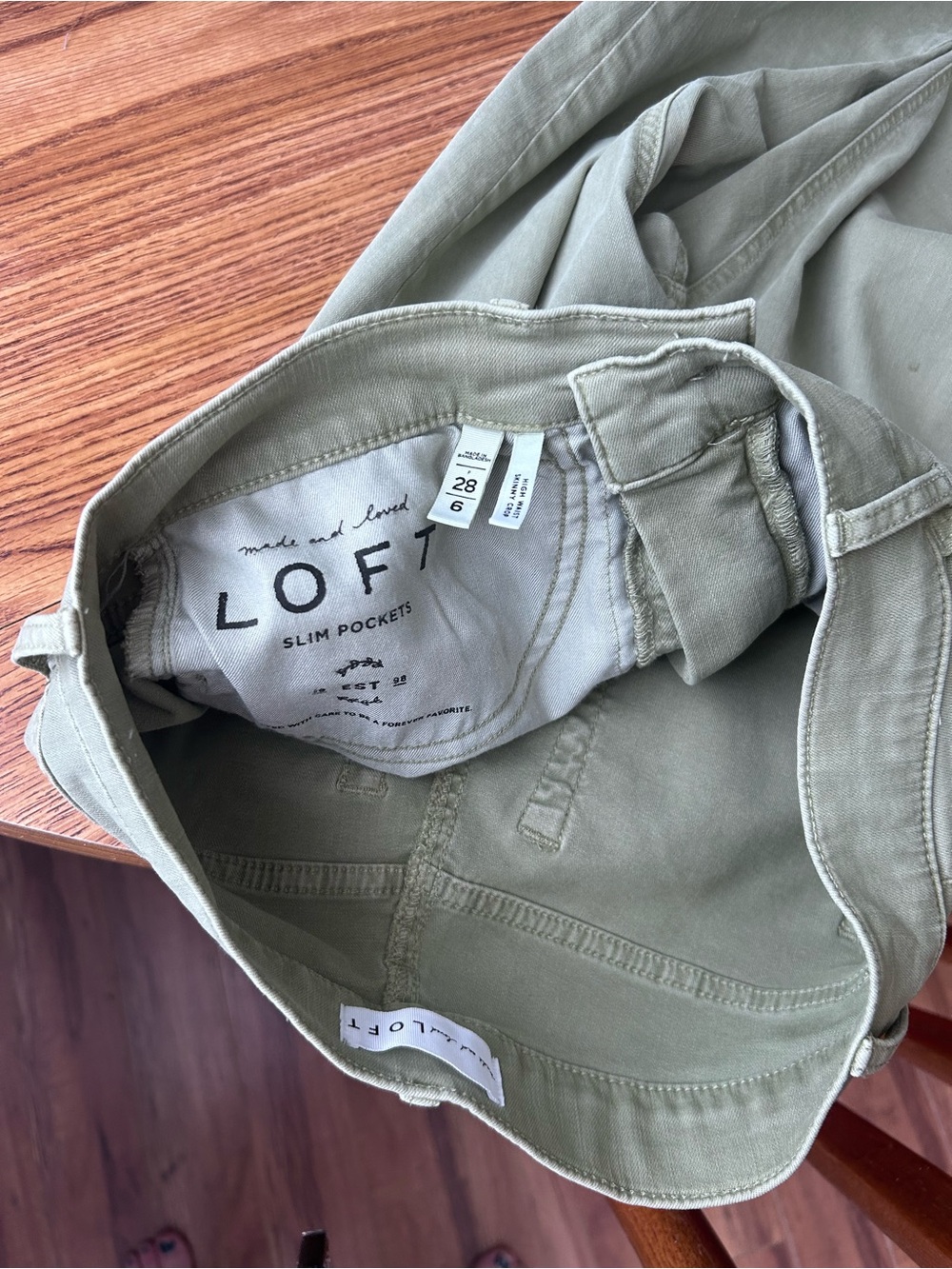 LOFT High-Rise Slim Crop Jeans in Light Olive Green